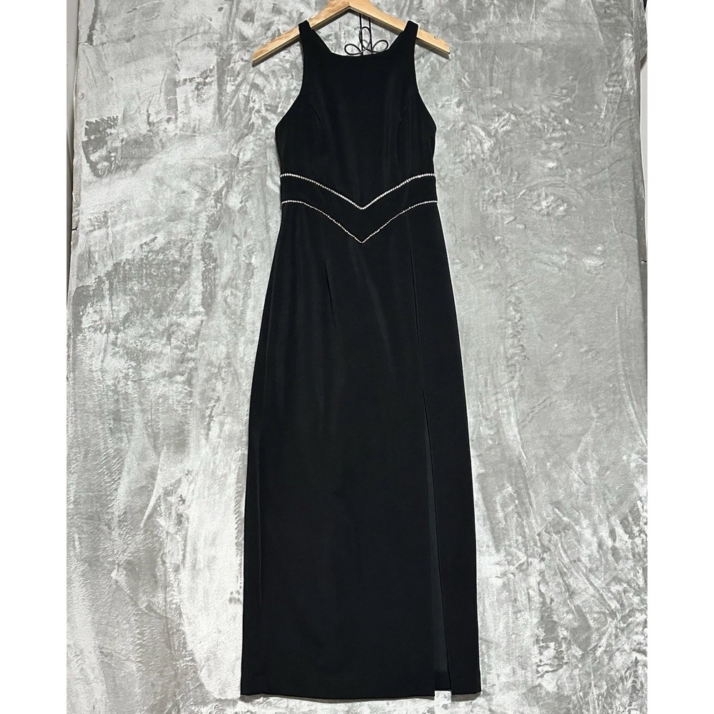 Vintage Dave & Johnny Dress Open Back Embellished Side Slit Sz 11-12 Whimsigoth